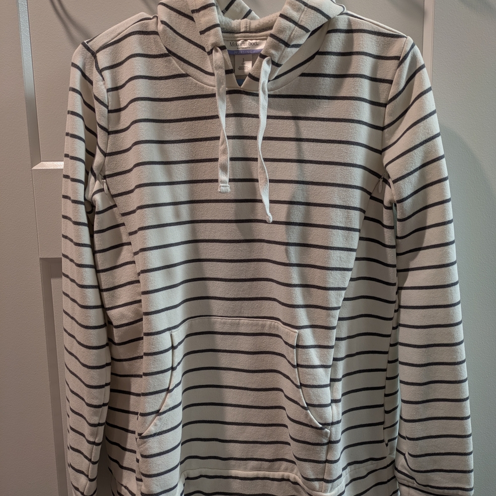 Striped Nursing Hoodie with Drawstrings